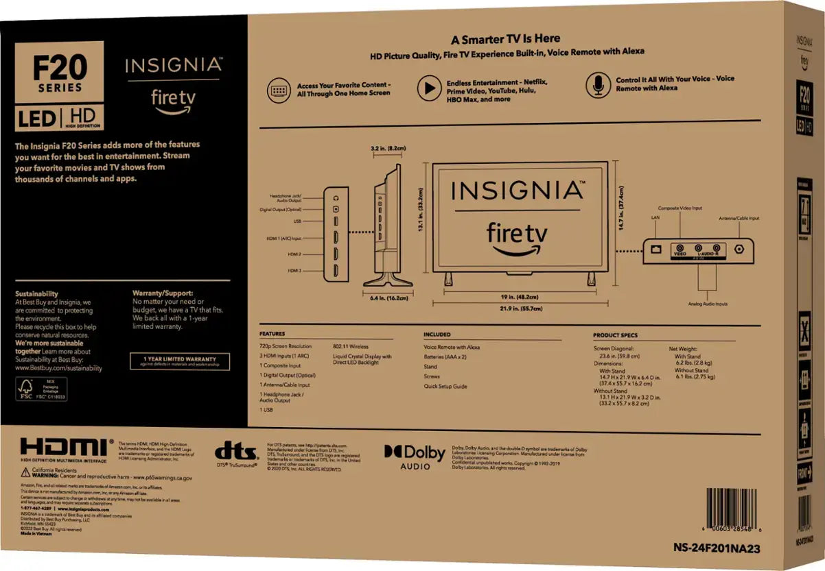 Insignia™ - 24" F20 Series LED HD Smart TV with Fire TV