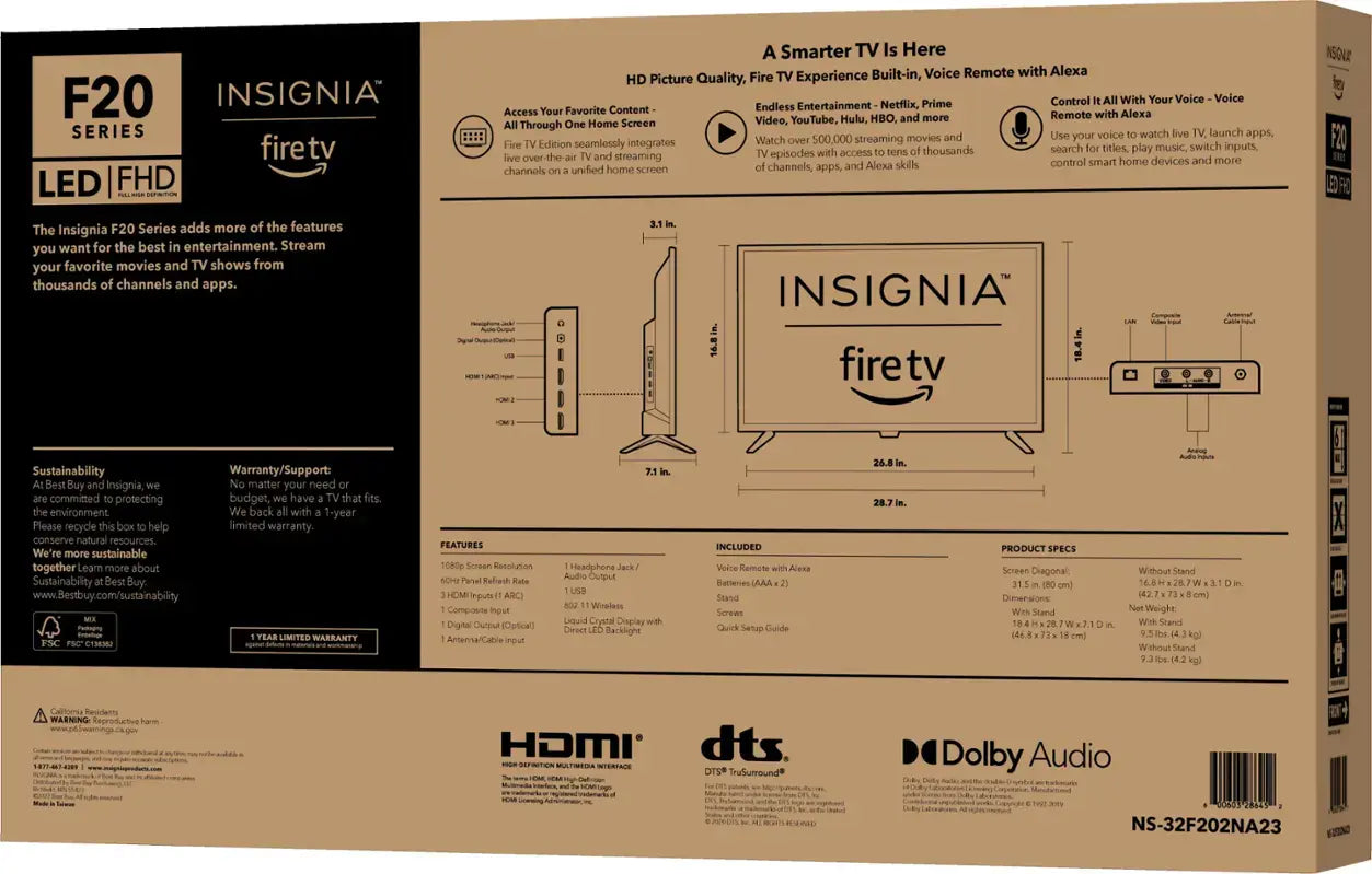 Insignia™ - 32" F20 Series LED Full HD Smart TV with Fire TV