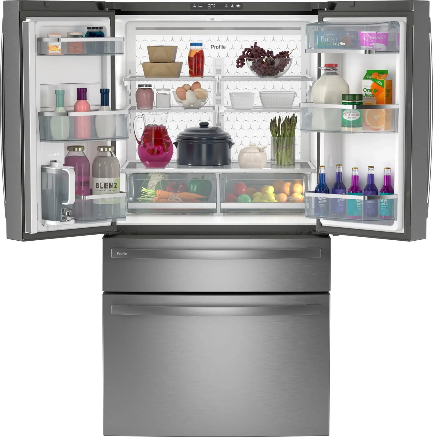 GE Profile - 28.7 Cu. Ft. 4-Door French Door Smart Refrigerator with AutoFill Pitcher and Dual-Dispense - Stainless Steel