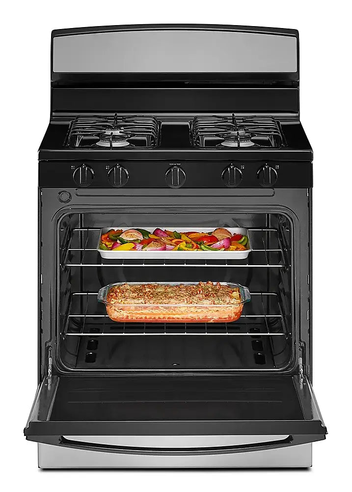 Amana - 5.0 Cu. Ft. Freestanding Single Oven Gas Range with Easy-Clean Glass Door in Stainless Steel