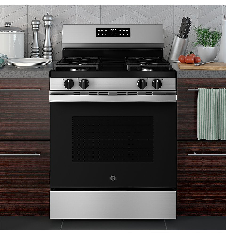 GE - 5.3 Cu. Ft. Freestanding Gas Range with Self-Clean, Steam Clean, and Built-In Wi-Fi - Stainless St+