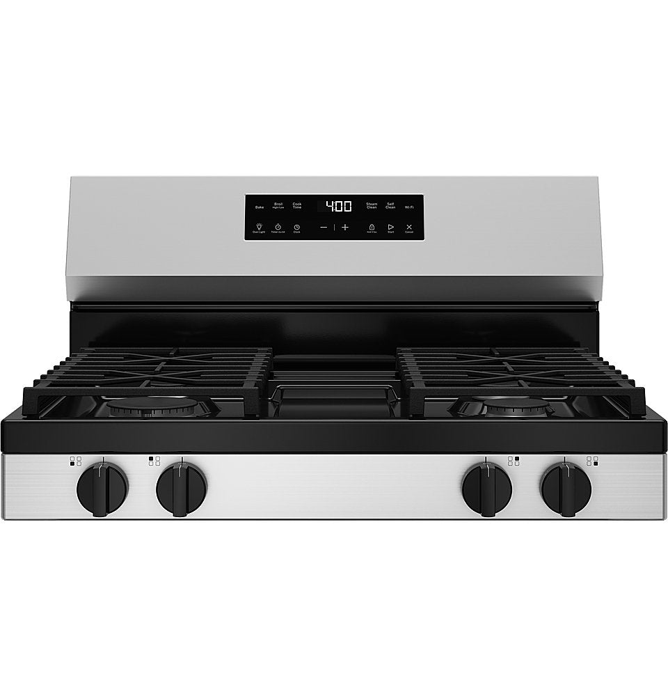 GE - 5.3 Cu. Ft. Freestanding Gas Range with Self-Clean, Steam Clean, and Built-In Wi-Fi - Stainless St+