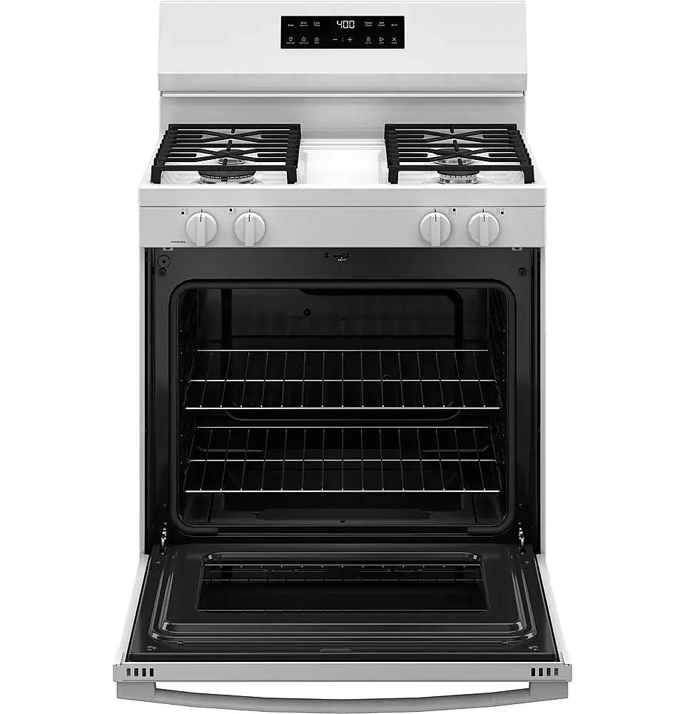 GE - 5.3 Cu. Ft. Freestanding Gas Range with Self-Clean, Steam Cleaning, and Built-In Wi-Fi - White