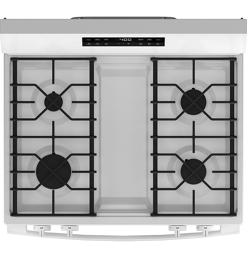 GE - 5.3 Cu. Ft. Freestanding Gas Range with Self-Clean, Steam Cleaning, and Built-In Wi-Fi - White