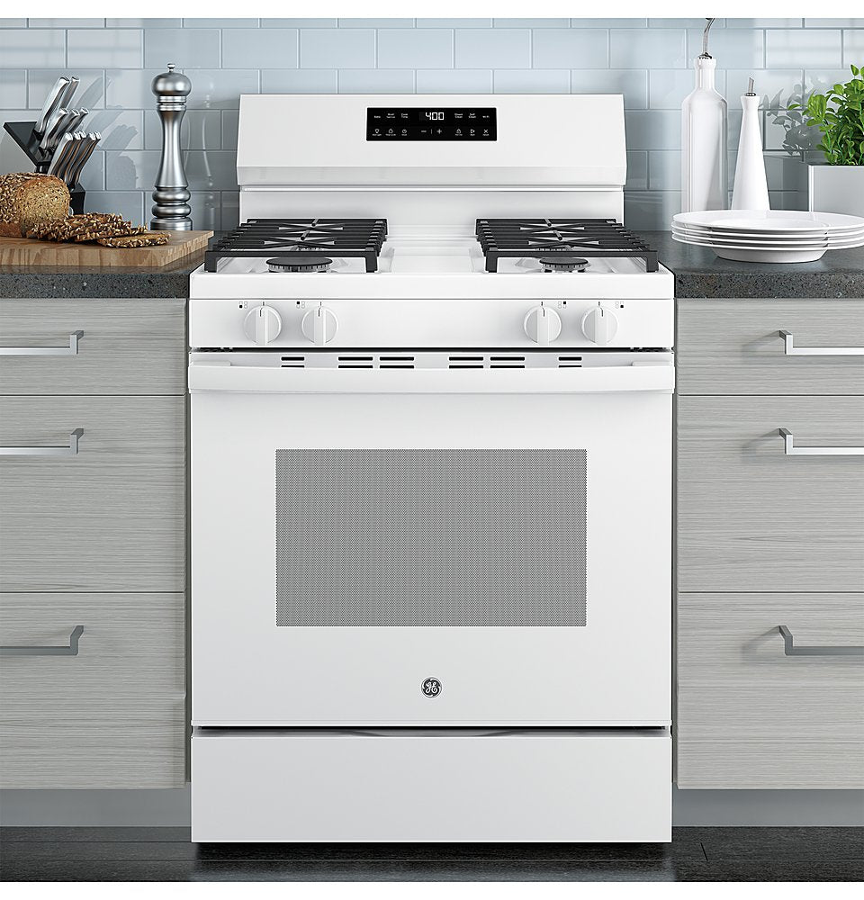 GE - 5.3 Cu. Ft. Freestanding Gas Range with Self-Clean, Steam Cleaning, and Built-In Wi-Fi - White