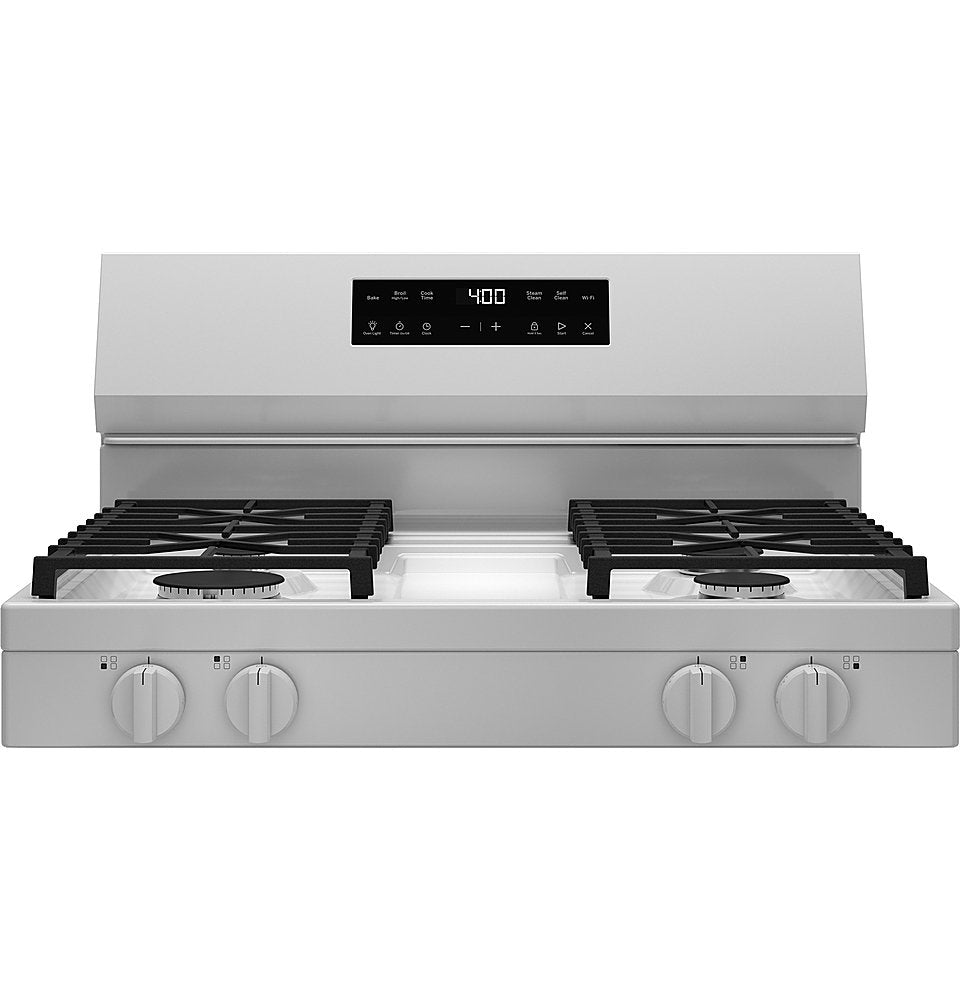 GE - 5.3 Cu. Ft. Freestanding Gas Range with Self-Clean, Steam Cleaning, and Built-In Wi-Fi - White